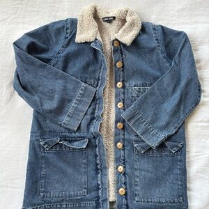 Ilani Kohn Blue Denim Jacket with Cream Sherpa Collar & Lining